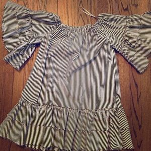 strapless grey striped sundress